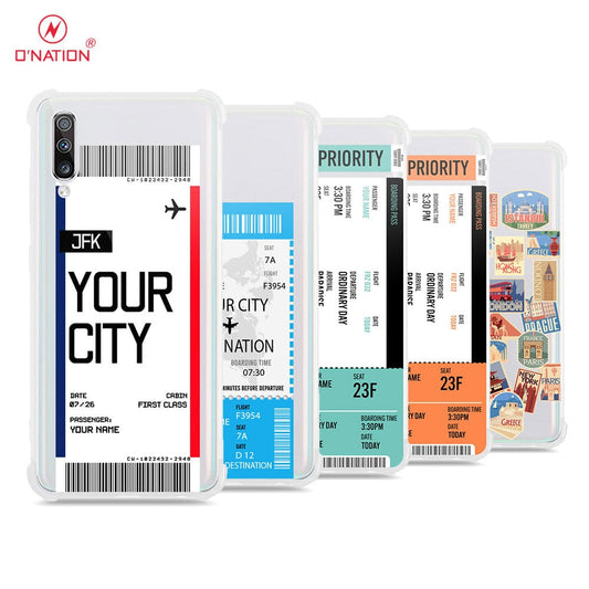 Samsung Galaxy A70 Cover - Personalised Boarding Pass Ticket Series - 5 Designs - Clear Phone Case - Soft Silicon Borders
