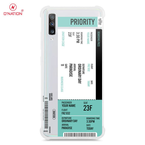 Samsung Galaxy A70s Cover - Personalised Boarding Pass Ticket Series - 5 Designs - Clear Phone Case - Soft Silicon Borders