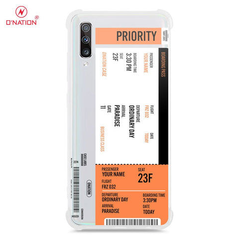 Samsung Galaxy A70s Cover - Personalised Boarding Pass Ticket Series - 5 Designs - Clear Phone Case - Soft Silicon Borders