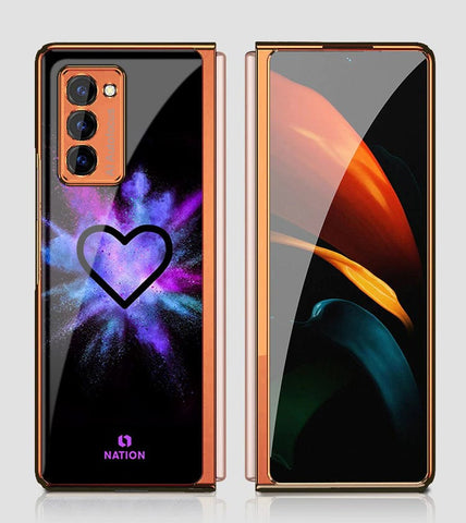 Samsung Galaxy Z Fold 2 5G Cover - ONation Heart Series - Premium Electroplated Infinity Ultra Shine Glass Soft Silicon Borders Case