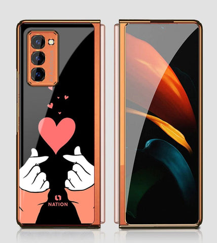 Samsung Galaxy Z Fold 2 5G Cover - ONation Heart Series - Premium Electroplated Infinity Ultra Shine Glass Soft Silicon Borders Case