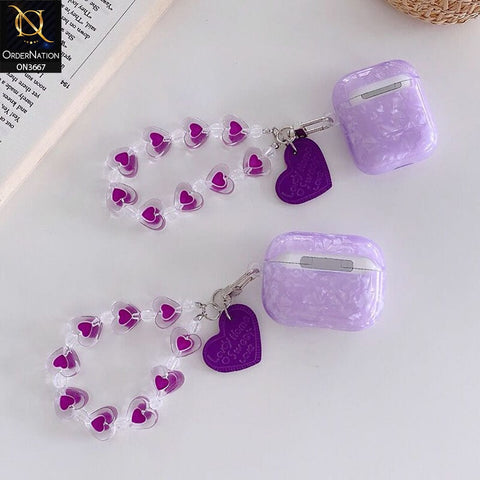 Apple Airpods 1 / 2 Cover - Purple - Trending Pattern Soft Silicone Airpods Case with Heart Bracelet