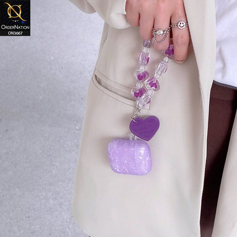 Apple Airpods 1 / 2 Cover - Purple - Trending Pattern Soft Silicone Airpods Case with Heart Bracelet