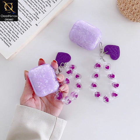 Apple Airpods 1 / 2 Cover - Purple - Trending Pattern Soft Silicone Airpods Case with Heart Bracelet