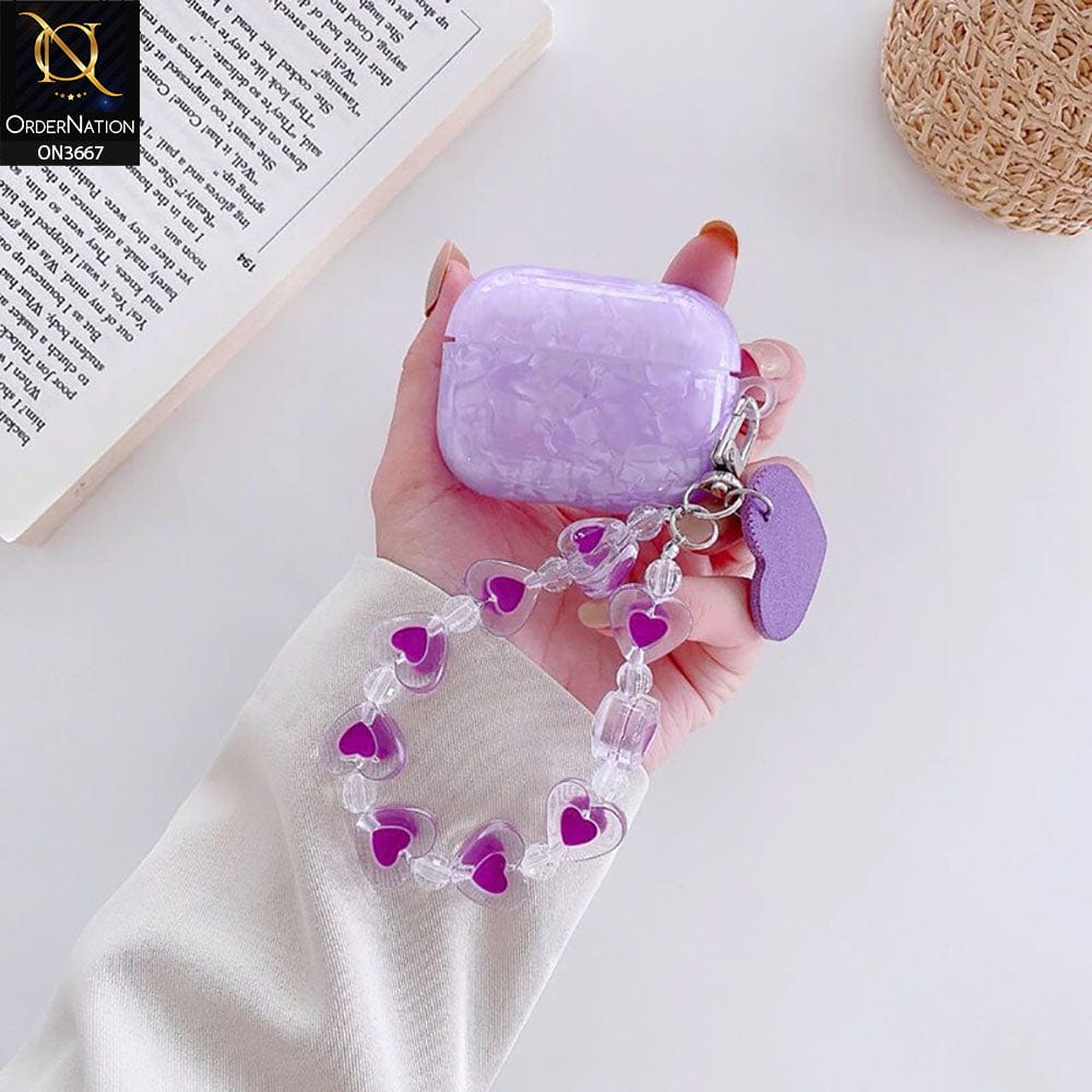 Apple Airpods 3rd Gen 2021 Cover - Purple - Trending Pattern Soft Silicone Airpods Case with Heart Bracelet