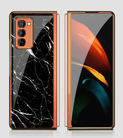Samsung Galaxy Z Fold 2 5G Cover - Black Marble Series - Premium Electroplated Infinity Ultra Shine Glass Soft Silicon Borders Case