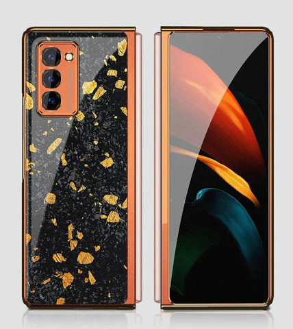 Samsung Galaxy Z Fold 2 5G Cover - Black Marble Series - Premium Electroplated Infinity Ultra Shine Glass Soft Silicon Borders Case