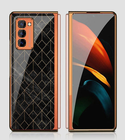 Samsung Galaxy Z Fold 2 5G Cover - Black Marble Series - Premium Electroplated Infinity Ultra Shine Glass Soft Silicon Borders Case