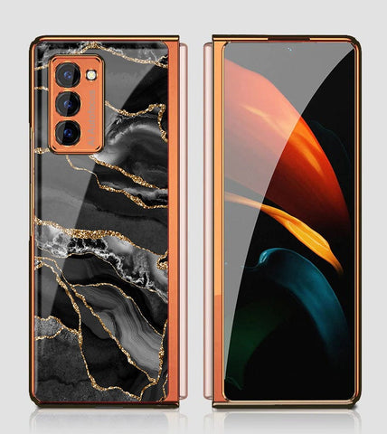 Samsung Galaxy Z Fold 2 5G Cover - Black Marble Series - Premium Electroplated Infinity Ultra Shine Glass Soft Silicon Borders Case