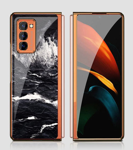 Samsung Galaxy Z Fold 2 5G Cover - Black Marble Series - Premium Electroplated Infinity Ultra Shine Glass Soft Silicon Borders Case