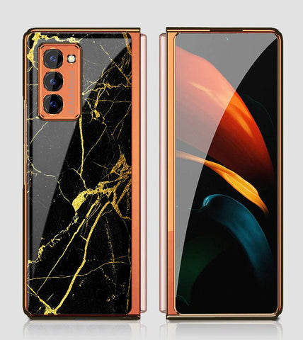 Samsung Galaxy Z Fold 2 5G Cover - Black Marble Series - Premium Electroplated Infinity Ultra Shine Glass Soft Silicon Borders Case