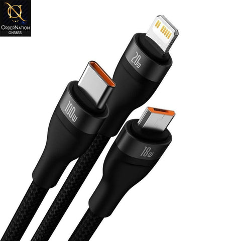Black - Baseus Flash Series II Two-For-Three 4-in-1 Dual Input USB-A and Type-C to MicroUSB 18W + Type-C