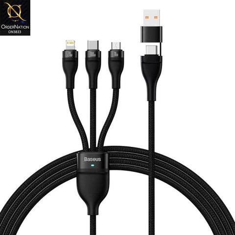 Black - Baseus Flash Series II Two-For-Three 4-in-1 Dual Input USB-A and Type-C to MicroUSB 18W + Type-C