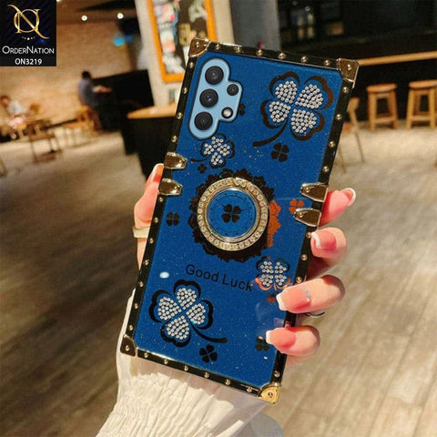 Samsung Galaxy A13 4g/5g Cover - Blue - Square Bling Diamond Glitter Soft TPU Trunk Case with Ring Holder