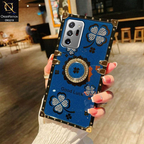 Samsung Galaxy Note 20 Ultra Cover - Blue - Square Bling Diamond Glitter Soft TPU Trunk Case with Ring Holder