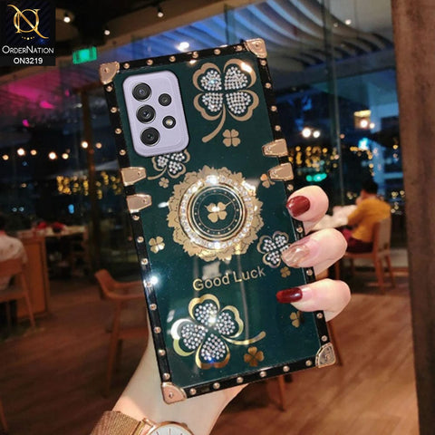 Samsung Galaxy A33 5G Cover - Green - Square Bling Diamond Glitter Soft TPU Trunk Case with Ring Holder