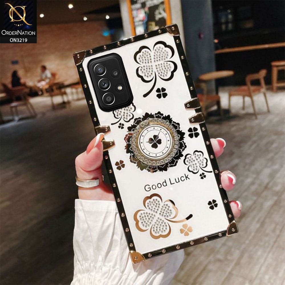Samsung Galaxy A23 Cover - Ash White - Square Bling Diamond Glitter Soft TPU Trunk Case with Ring Holder
