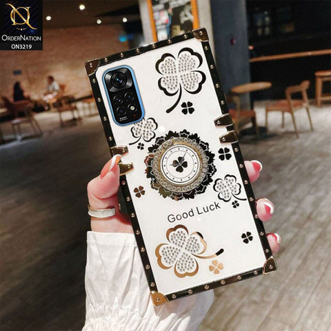 Xiaomi Redmi Note 11S Cover - Ash White - Square Bling Diamond Glitter Soft TPU Trunk Case with Ring Holder