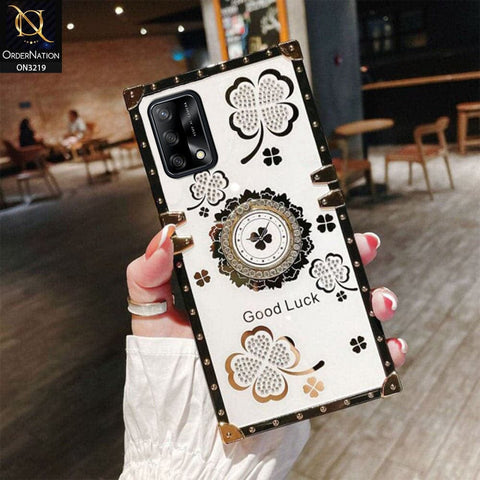 Oppo A95 4G Cover - Ash White - Square Bling Diamond Glitter Soft TPU Trunk Case with Ring Holder