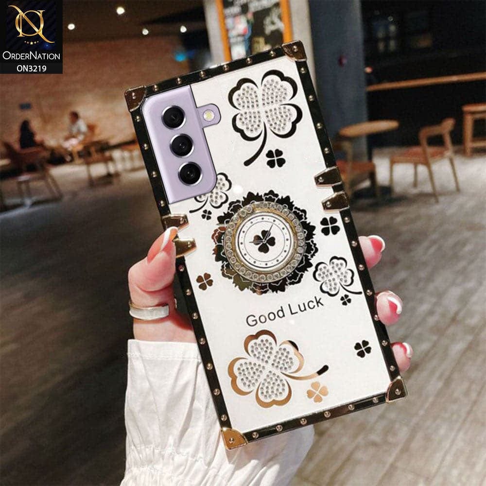 Samsung Galaxy S22 5G Cover - Ash White - Square Bling Diamond Glitter Soft TPU Trunk Case with Ring Holder