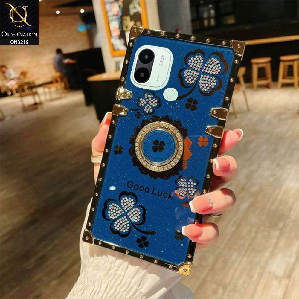 Xiaomi Redmi A1 Plus Cover - Blue - Square Bling Diamond Glitter Soft TPU Trunk Case with Ring Holder