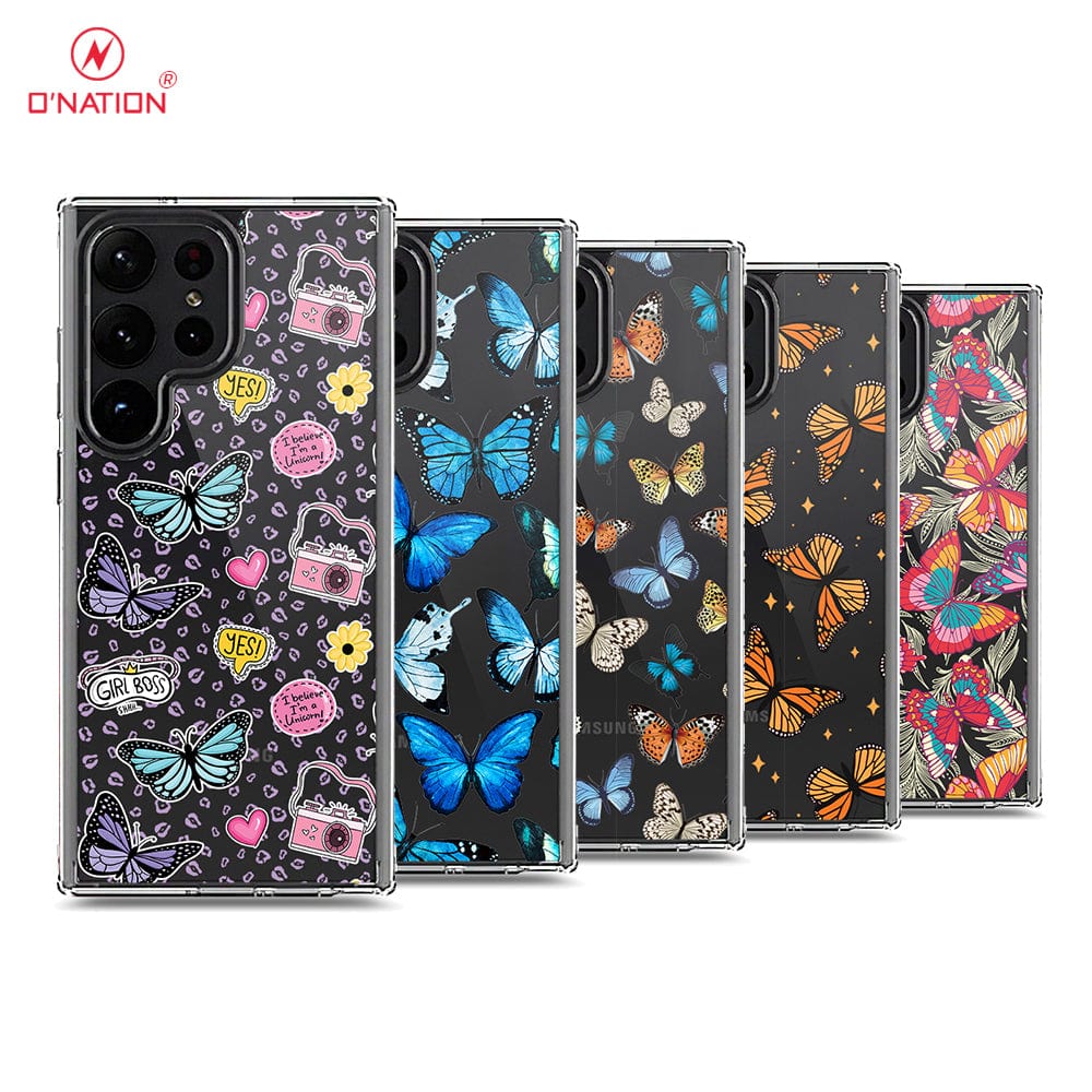 Samsung Galaxy S23 Ultra 5G Cover - O'Nation Butterfly Dreams Series - 9 Designs - Clear Phone Case - Soft Silicon Borders