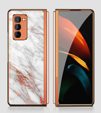 Samsung Galaxy Z Fold 2 5G Cover - White Marble Series - Premium Electroplated Infinity Ultra Shine Glass Soft Silicon Borders Case