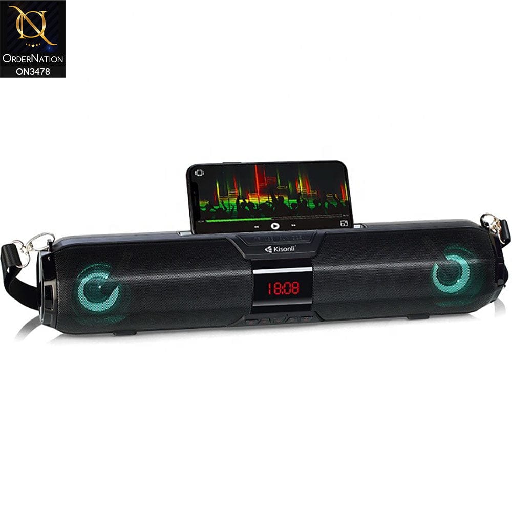 Black - Kisonli LED-900 TWS Soundbar Bluetooth Speaker with Moblie Holder