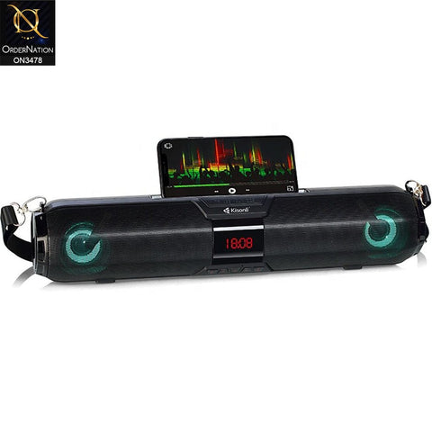 Black - Kisonli LED-900 TWS Soundbar Bluetooth Speaker with Moblie Holder