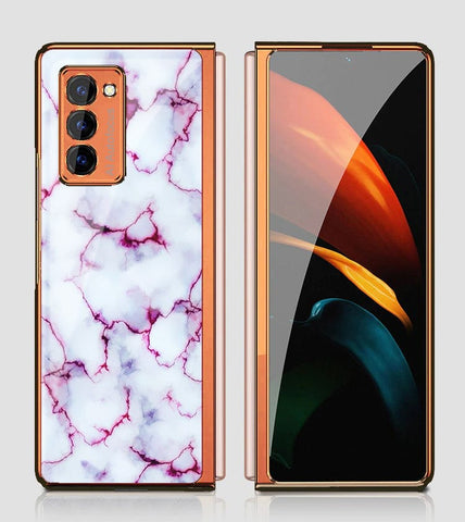 Samsung Galaxy Z Fold 2 5G Cover - White Marble Series - Premium Electroplated Infinity Ultra Shine Glass Soft Silicon Borders Case