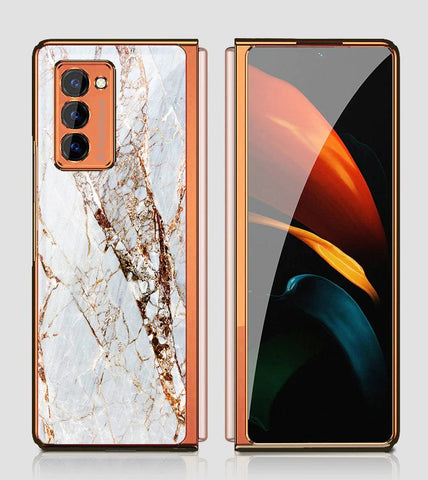 Samsung Galaxy Z Fold 2 5G Cover - White Marble Series - Premium Electroplated Infinity Ultra Shine Glass Soft Silicon Borders Case