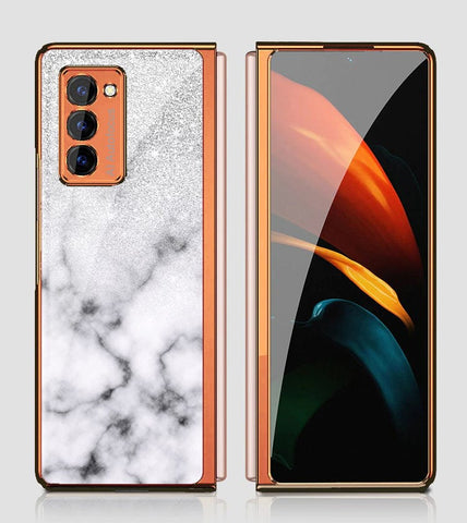 Samsung Galaxy Z Fold 2 5G Cover - White Marble Series - Premium Electroplated Infinity Ultra Shine Glass Soft Silicon Borders Case