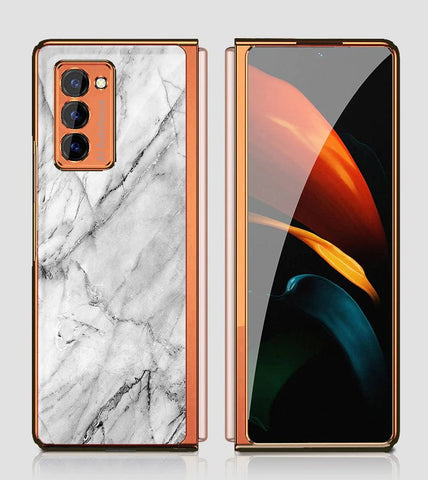 Samsung Galaxy Z Fold 2 5G Cover - White Marble Series - Premium Electroplated Infinity Ultra Shine Glass Soft Silicon Borders Case