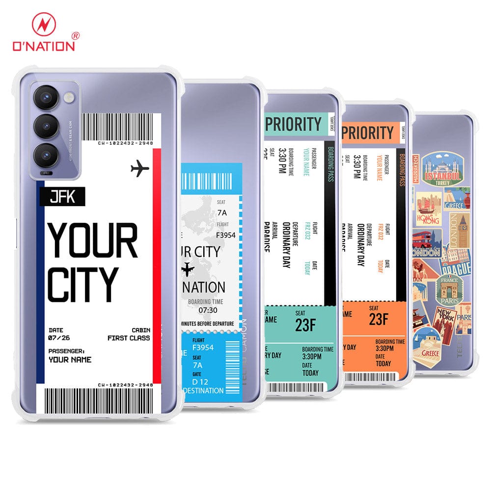 Tecno Camon 18T Cover - Personalised Boarding Pass Ticket Series - 5 Designs - Clear Phone Case - Soft Silicon Borders