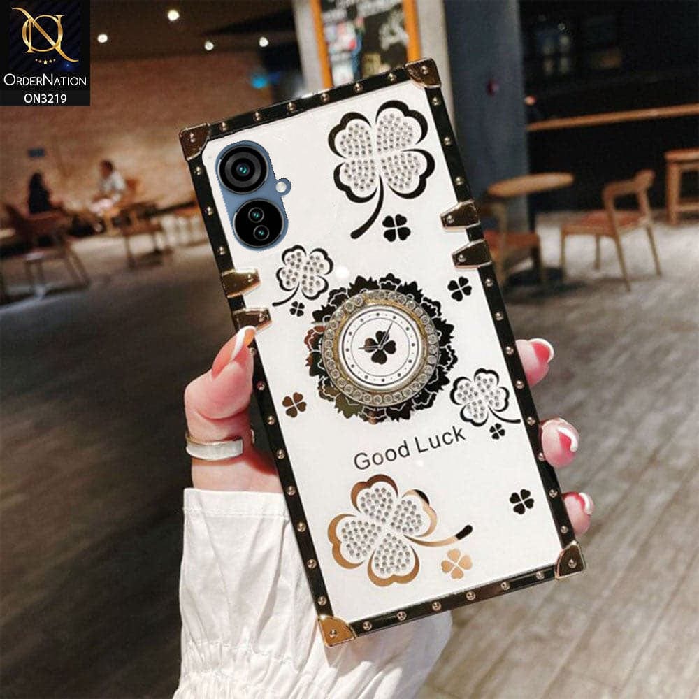 Tecno Camon 19 Neo Cover - Ash White - Square Bling Diamond Glitter Soft TPU Trunk Case with Ring Holder