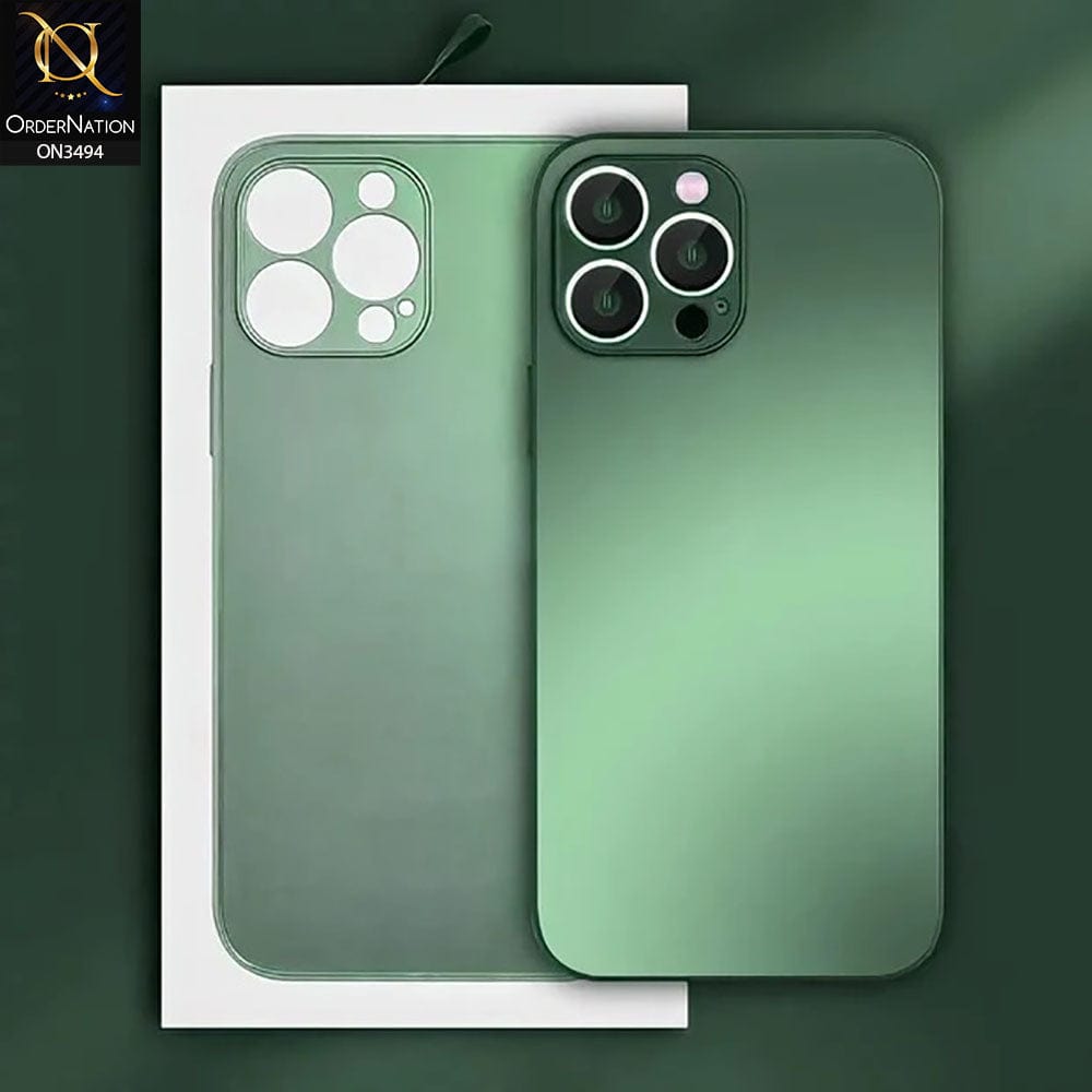 iPhone 14 Pro Max Cover - Cangling Green - AG Frosted Glass Soft Silicone Border Case With Camera Lense Protection