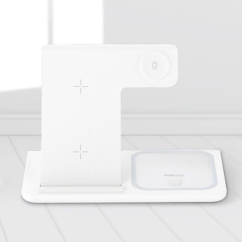 White - Recci RCW-15 - Magnetic RECCI Wireless Charger 3 in 1 with 15W Fast Charger 60 Degree Foldable Stand