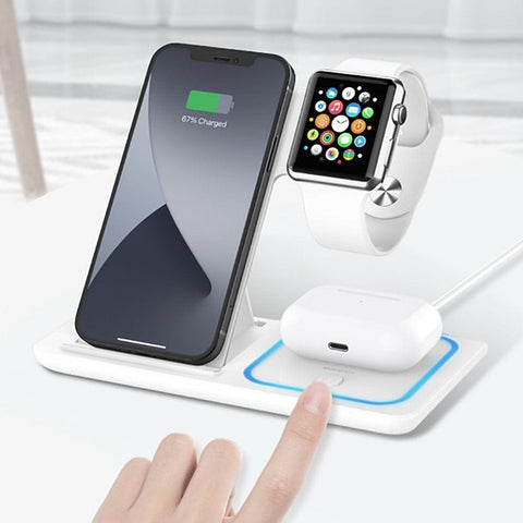 White - Recci RCW-15 - Magnetic RECCI Wireless Charger 3 in 1 with 15W Fast Charger 60 Degree Foldable Stand