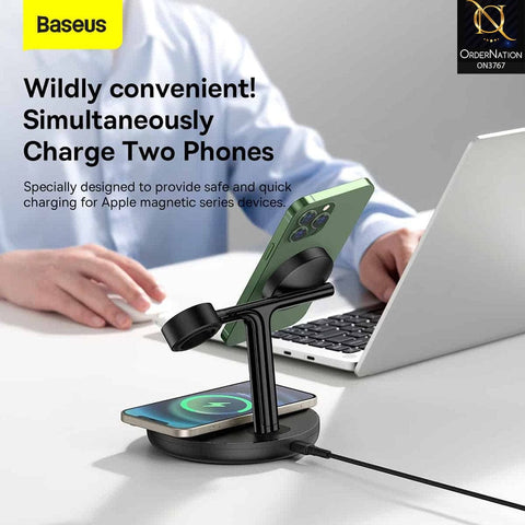 Wireless Charger - Black - Baseus Swan 3-in-1 Wireless Magnetic Charging Bracket 20W Black Universal version (Include: USB For type-C 3A 1m)