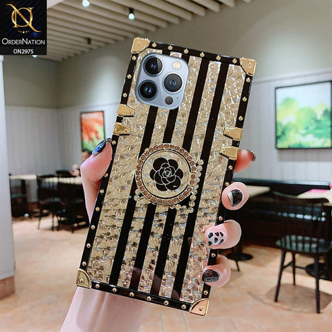 iPhone 12 Pro Max Cover - Design 2 - 3D illusion Gold Flowers Soft Trunk Case With Ring Holder
