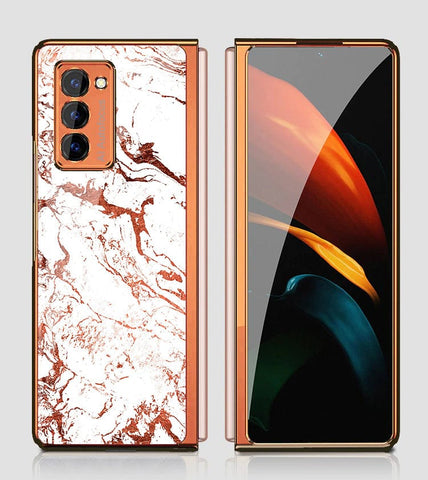 Samsung Galaxy Z Fold 2 5G Cover - White Marble Series 2 - Premium Electroplated Infinity Ultra Shine Glass Soft Silicon Borders Case