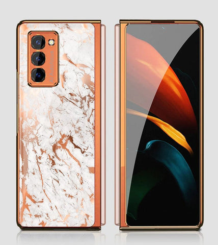 Samsung Galaxy Z Fold 2 5G Cover - White Marble Series 2 - Premium Electroplated Infinity Ultra Shine Glass Soft Silicon Borders Case