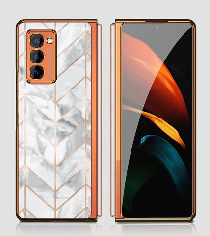 Samsung Galaxy Z Fold 2 5G Cover - White Marble Series 2 - Premium Electroplated Infinity Ultra Shine Glass Soft Silicon Borders Case