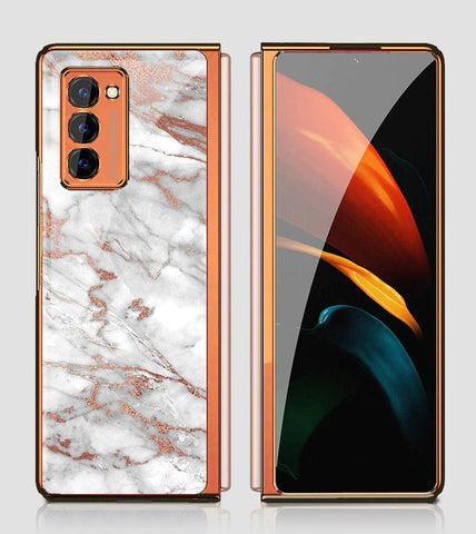 Samsung Galaxy Z Fold 2 5G Cover - White Marble Series 2 - Premium Electroplated Infinity Ultra Shine Glass Soft Silicon Borders Case