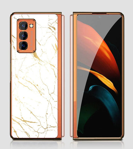 Samsung Galaxy Z Fold 2 5G Cover - White Marble Series 2 - Premium Electroplated Infinity Ultra Shine Glass Soft Silicon Borders Case
