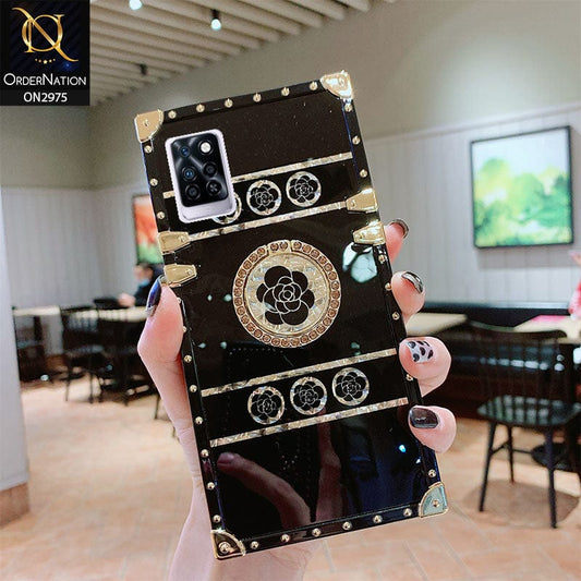 Infinix Note 10 Pro Cover - Design1 - 3D illusion Gold Flowers Soft Trunk Case With Ring Holder