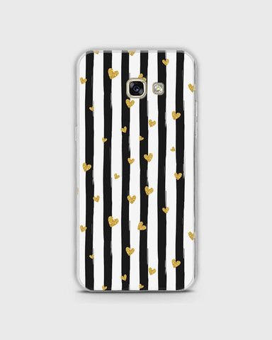 Samsung A3 2017 - Trendy Black & White Lining With Golden Hearts Printed Hard Case With Life Time Colors Guarantee