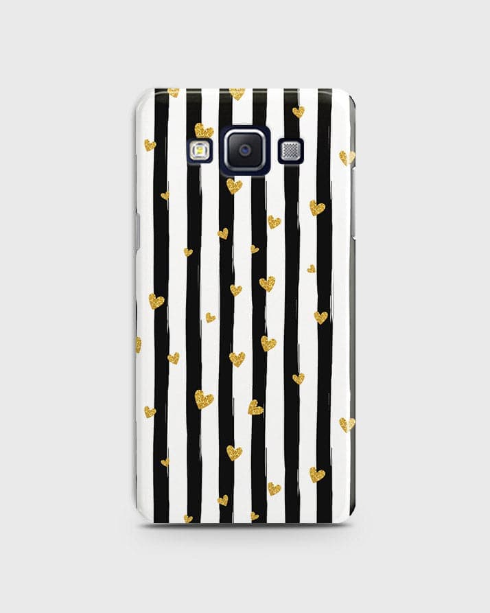 Samsung A5 - Trendy Black & White Lining With Golden Hearts Printed Hard Cas  e With Life Time Colors Guarantee