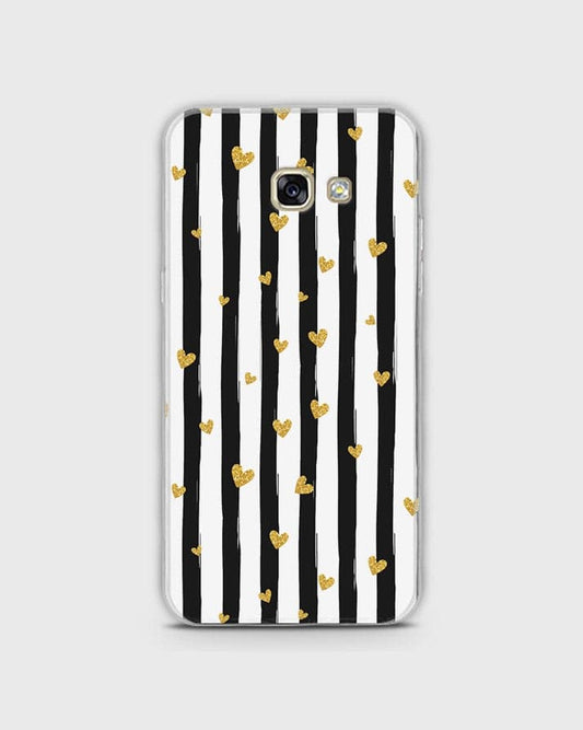 Samsung A5 2017 - Trendy Black & White Lining With Golden Hearts Printed Hard Case With Life Time Colors Guarantee