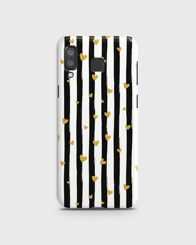 Samsung A9 Star - Trendy Black & White Lining With Golden Hearts Printed Hard Case With Life Time Colors Guarantee